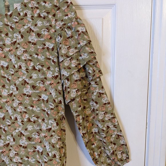 Hayden Girls Sage V-Neck Floral Ruffle Long Sleeve Top Blouse - size XL NWT - Picture 4 of 10